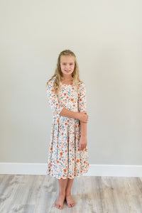 Rust Fall Floral Twirl dress