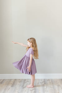 Purple Watercolor Floral Twirl Dress