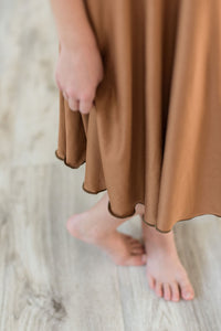 Camel Twirl Dress with Bell Sleeves