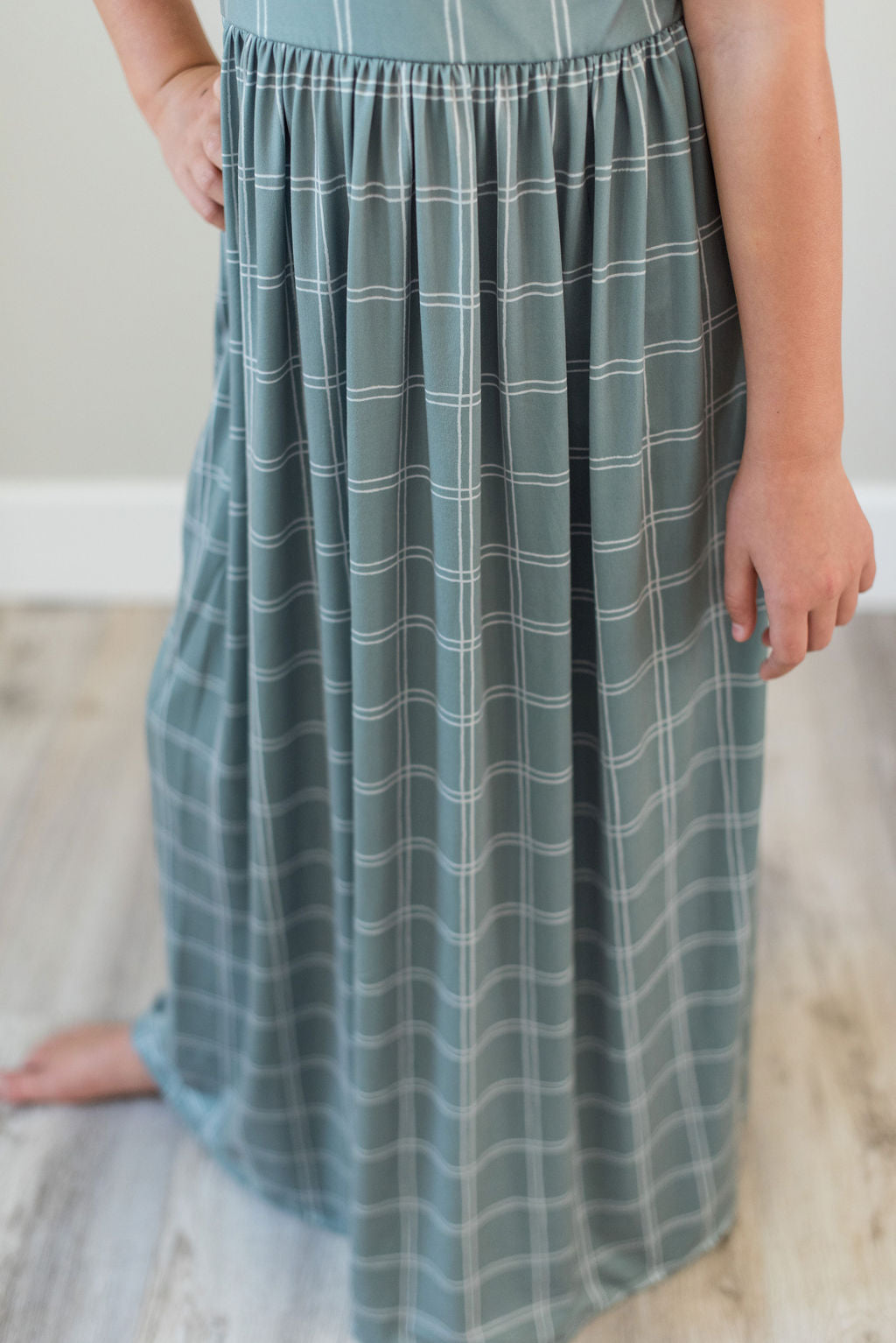 Green Plaid Maxi Dress for girls