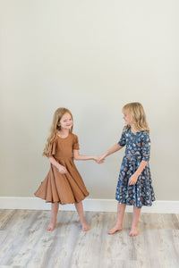 Camel Twirl Dress with Bell Sleeves