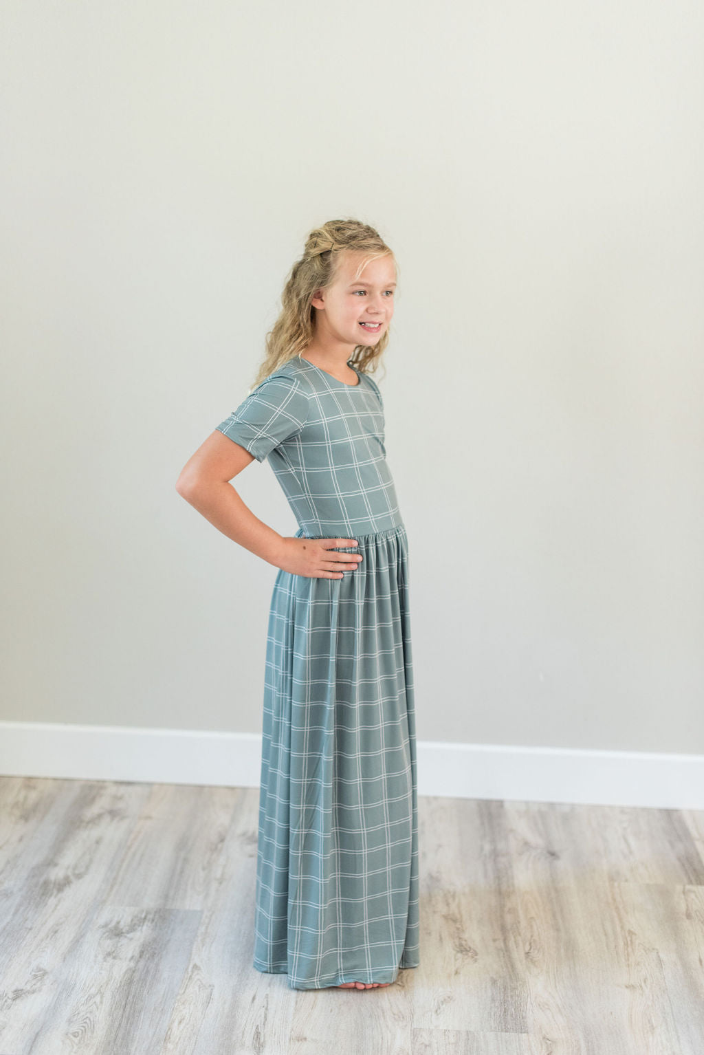 Green Plaid Maxi Dress for girls