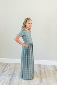 Green Plaid Maxi Dress for girls