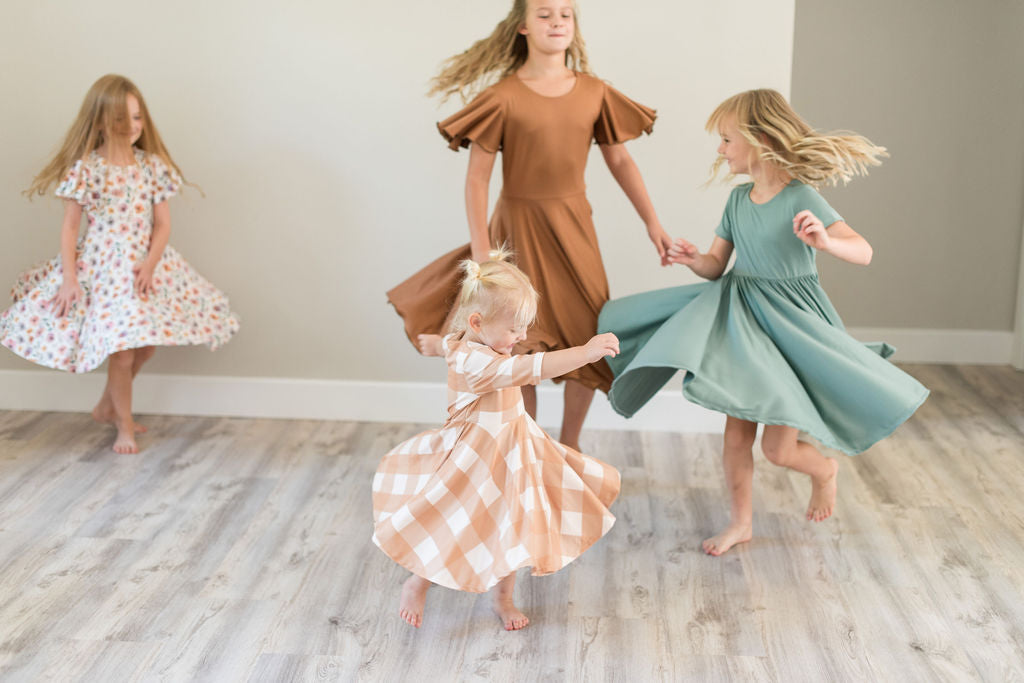 Camel Twirl Dress with Bell Sleeves