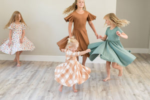Camel Twirl Dress with Bell Sleeves