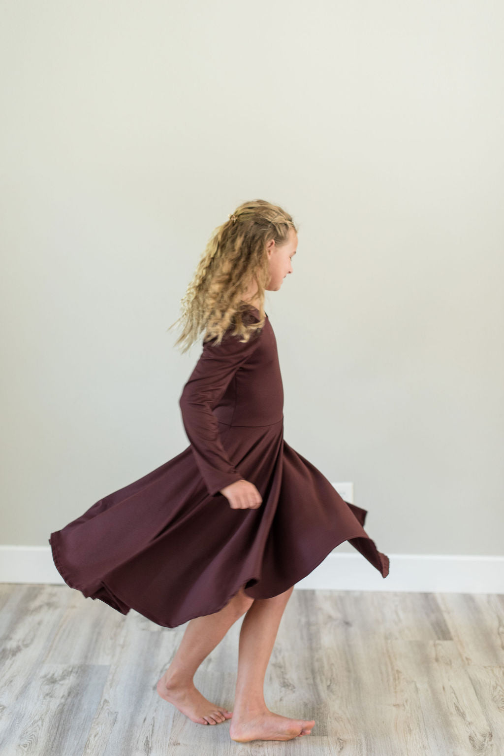 Burgundy Puff Sleeve Twirl Dress for girls