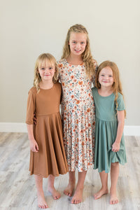 Rust Fall Floral Twirl dress