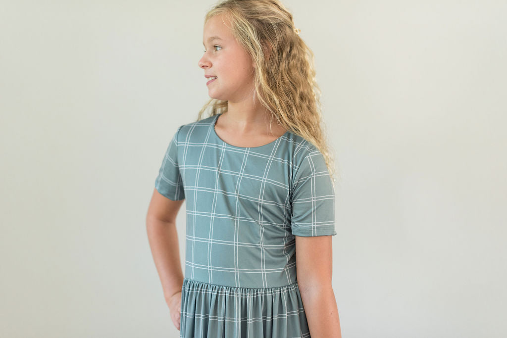 Green Plaid Maxi Dress for girls