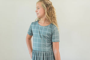 Green Plaid Maxi Dress for girls
