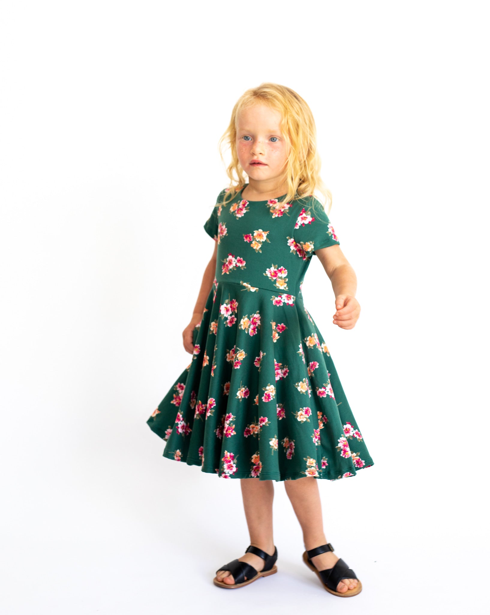 GREEN FLORAL TWIRL DRESS